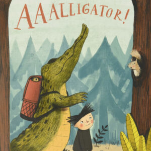 Cover of book featuring boy walking in woods with alligator