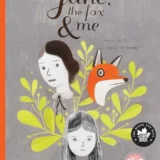 Book cover featuring illustration of the main character, Jane Eyre, and a fox along with the book title