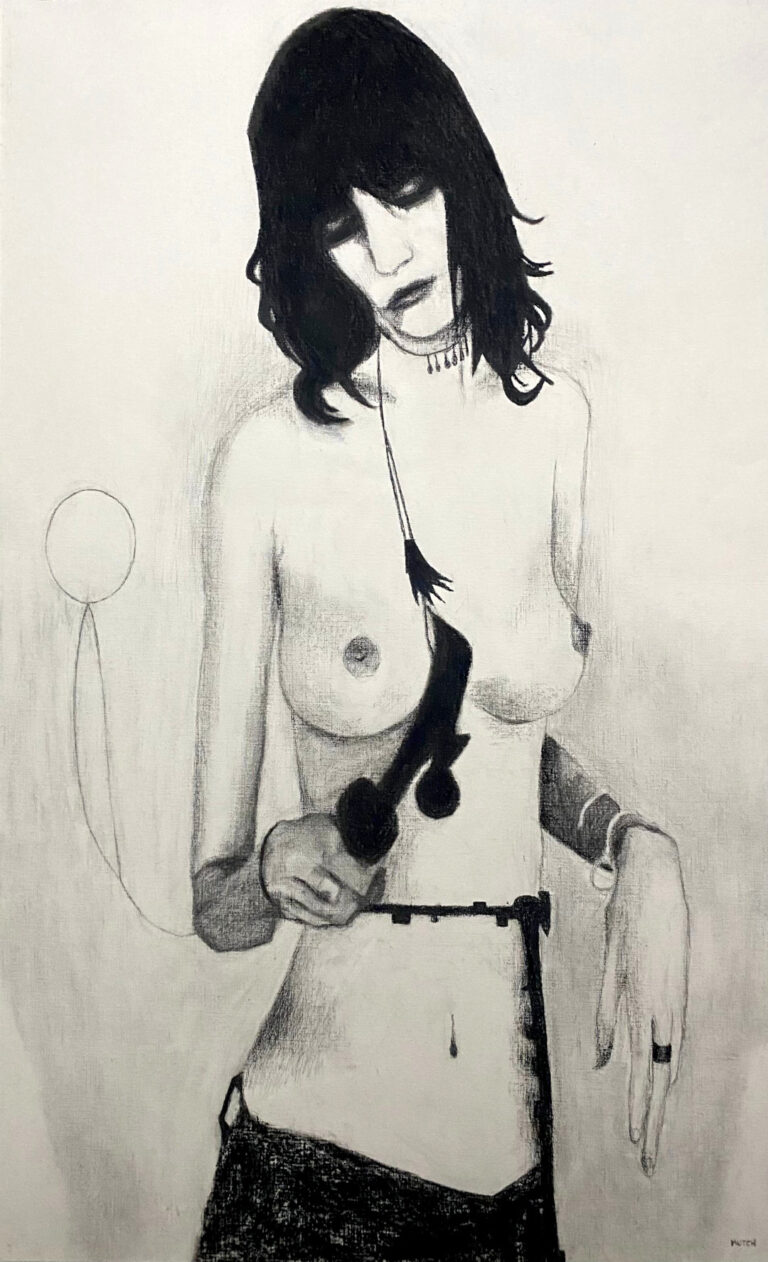 Black and white charcoal drawing of musician Patti Smith