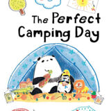 Book cover featuring a colour illustration of a panda and a penguin sitting in a blue tent surrounded by toys, books & food, along with the book title