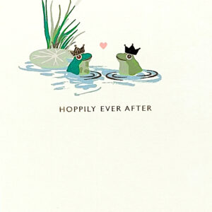Colour photograph of card illustration, featuring two frogs and a love heart