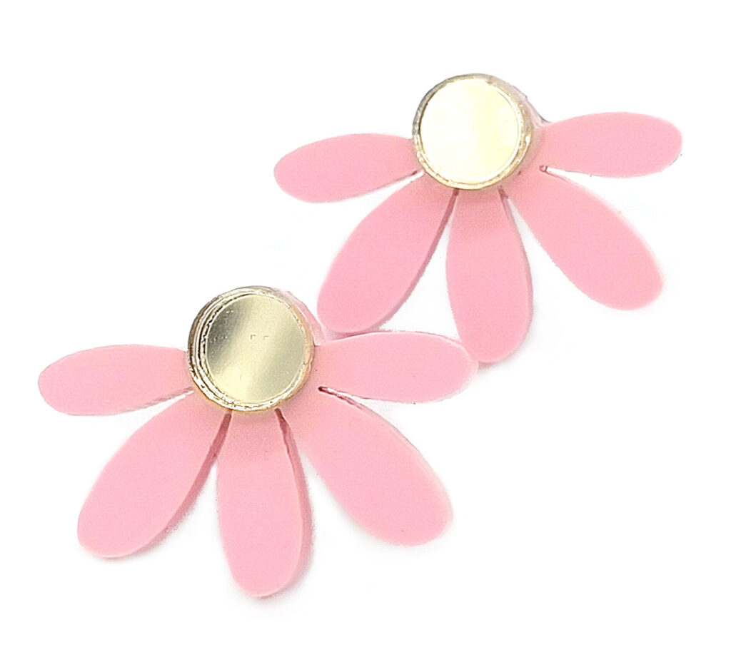 Colout photograph of pink acrylic flower studs by Foxie Collective